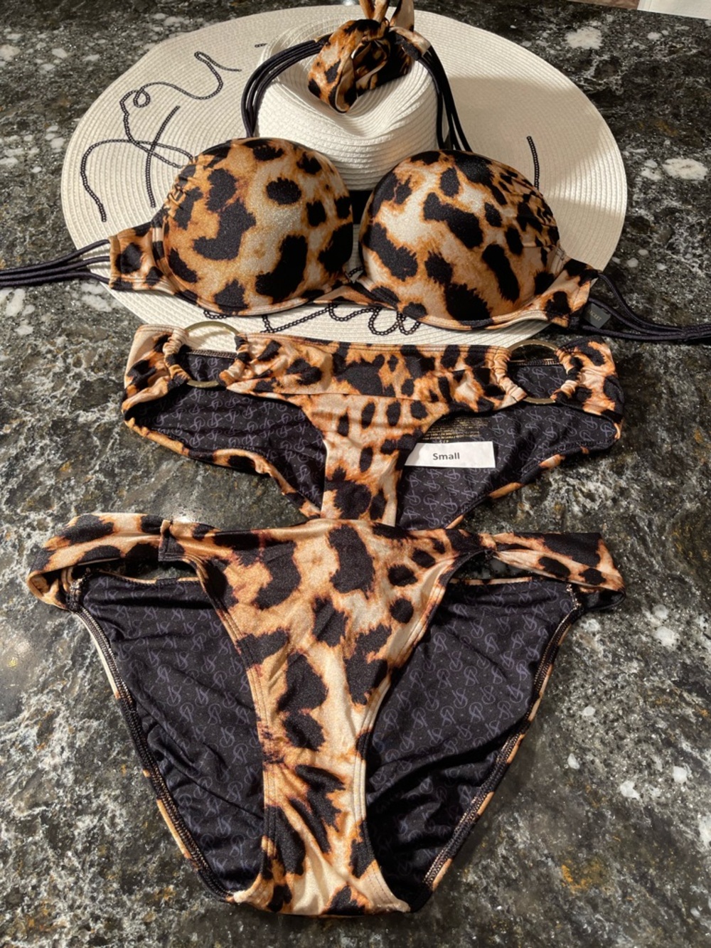 Like new VS bikini leopard bombshell 32DD and S hoop or M bottoms